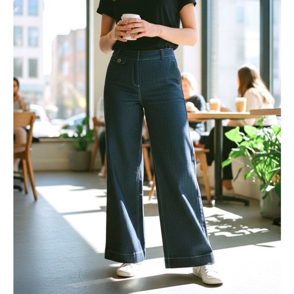 Rafaella Women Dark Wash Wide Leg Flare Stylish Denim Jeans Size 8